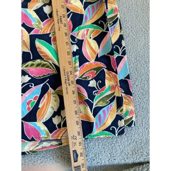 Talbots Knee Length Skirt 22W Corduroy Floral Pleated Wrap Retro Blue Orange 22 - Picture 10 of 12